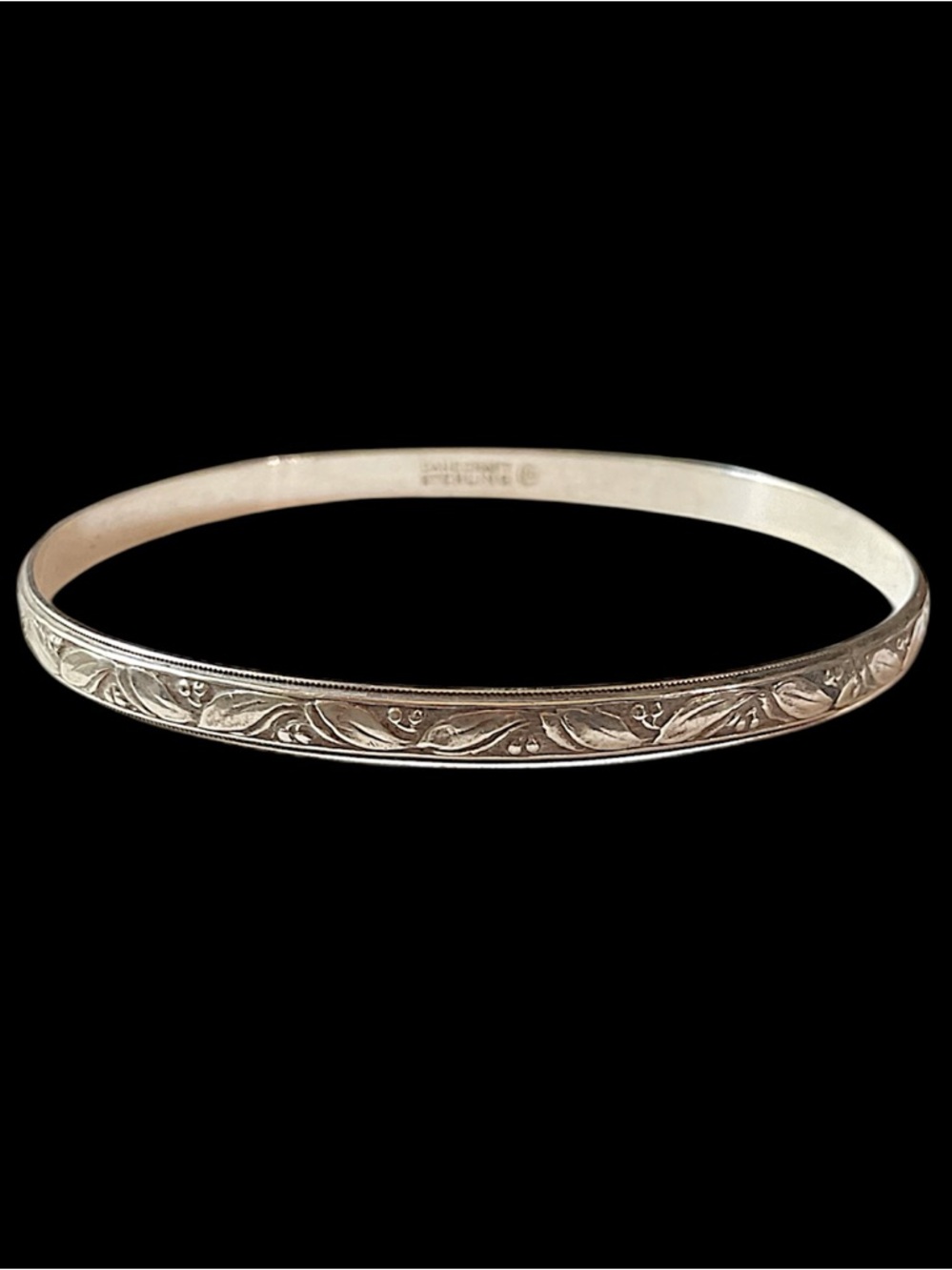 Vintage Sterling Silver Danecraft Etched Leaf Bangle Bracelet